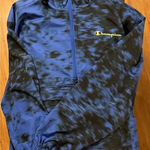 Champion Navy & Black Tie-Dye Half-Zip Pullover with Yellow Logo